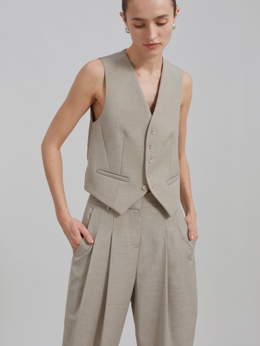 The Frankie Shop GELSO WAISTCOAT - LIGHT TAUPE MELANGE Small